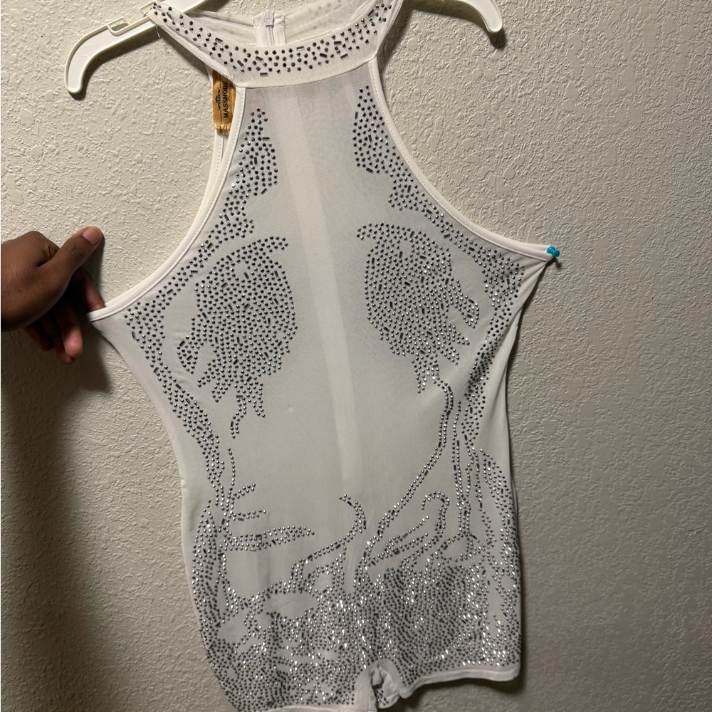 Massimo White Bodysuit with Silver Detailing